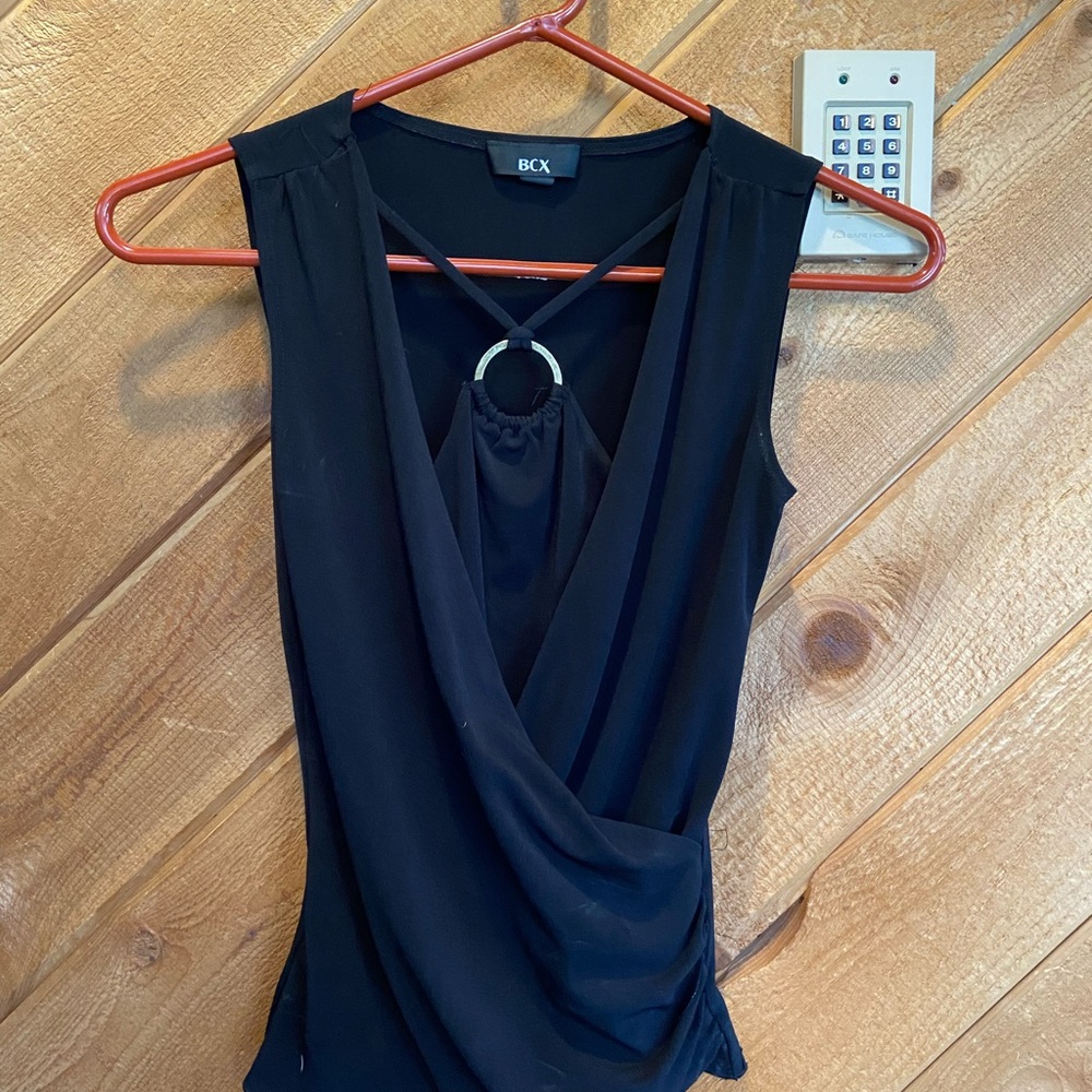 BCX Black Sleeveless Drape Blouse